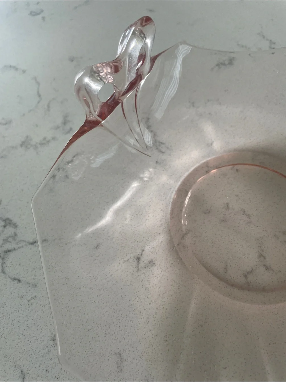 Pink glass dish.